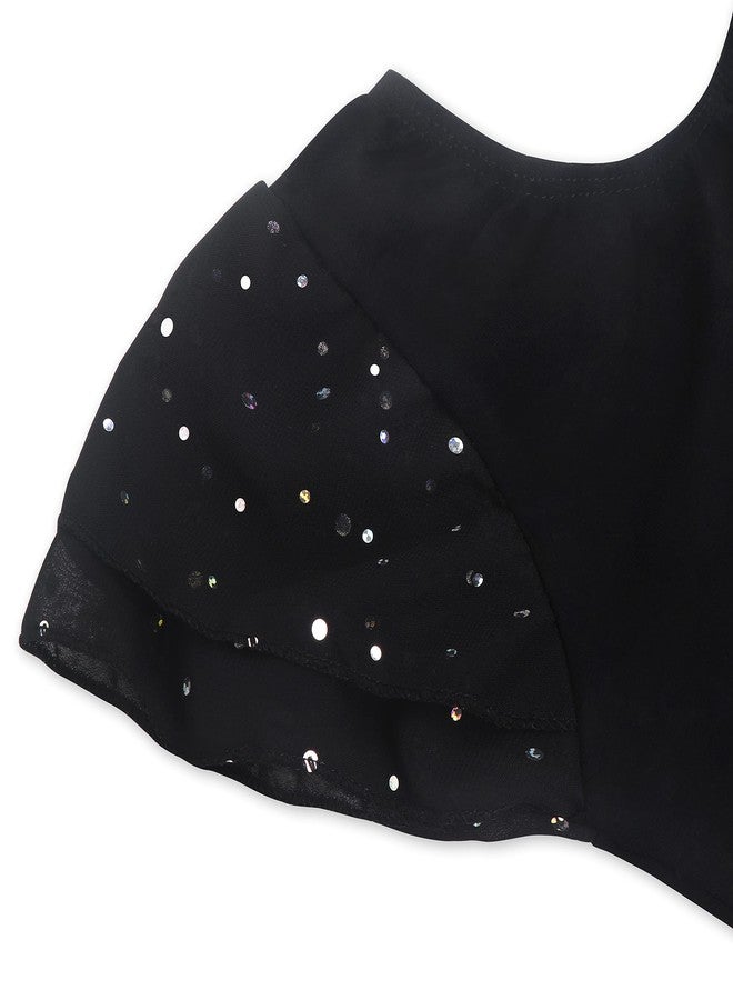 EQSJIU Ruffle Sleeve Skirted Leotards for Girls Ballet Black Size 7-8 7/8 Years Old Sequins Sparkly Sparkles 2 Set Adjustable Skirt Ballerina Dress - Image 5